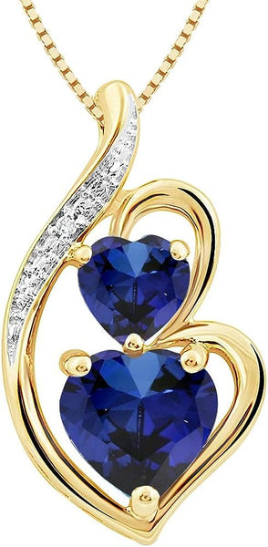 Lab Created Blue Sapphire Heart Necklace Diamond Acccent with 18 Inch Chain