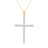 Lab Grown Diamond Cross Pendant Necklace 1/2 cttw FG Color, VS2-SI1 Clarity in 14kt Yellow Gold Plated Sterling Silver - 18 Inch Cable Chain