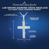 Lab Grown Diamond Cross Pendant Necklace 1/2 cttw FG Color, VS2-SI1 Clarity in 14kt Yellow Gold Plated Silver - 18 Inch Cable Chain