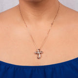 Diamond Cross Pendant Necklace 1/10 cttw in 14k Rose Gold Plated Silver 18 Inch Chain