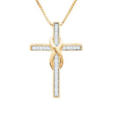 Diamond Cross Pendant Necklace in Sterling Silver, 14kt Yellow or Rose Gold Plate, and 2-Tone Silver and 14k Gold Plate - 18 Inch Box Chain …