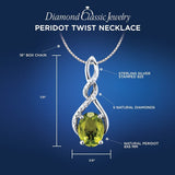 Peridot Pendant Necklace in Sterling Silver with Diamond Accent - 18 Inch Box Chain