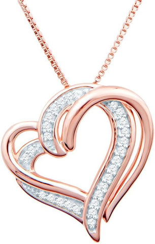 Natural Diamond Heart Necklace 1/10 cttw in 14k Rose Gold Plated Silver - 18 Inch Chain