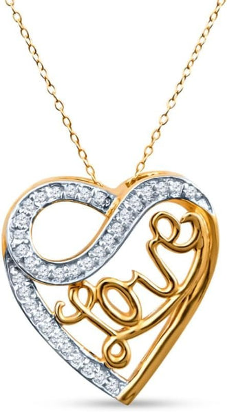 Diamond Heart Love Pendant Necklace 1/4 cttw in 14kt Yellow Gold Plated Silver 18 Inch Chain
