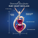 Lab Created Ruby Heart Necklace Diamond Accent with 18 Inch Chain