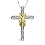 Diamond Cross Pendant Necklace in Sterling Silver, 14kt Yellow or Rose Gold Plate, and 2-Tone Silver and 14k Gold Plate - 18 Inch Box Chain …