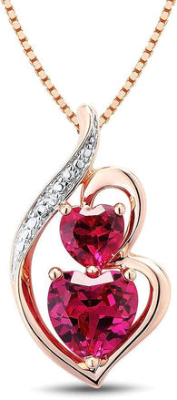 Lab Created Ruby Heart Necklace Diamond Accent with 18 Inch Chain