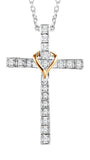 Diamond Cross Necklace 1/10 CTTW in Sterling Silver with 14kt Yellow Gold Plated Heart 18 Inch Chain