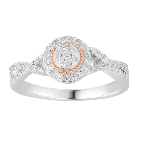 Lab Grown Diamond Promise Ring Engagement Ring 1/4 cttw F-G Color, VS-SI Clarity 2-Tone Silver and Rose Gold Plate