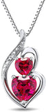 Lab Created Ruby Heart Necklace Diamond Accent with 18 Inch Chain