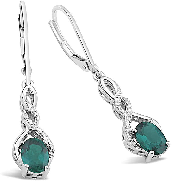 Lab Created Emerald Earrings in Sterling Silver with Diamond Accent