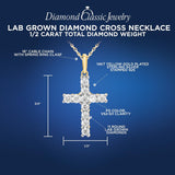 Lab Grown Diamond Cross Pendant Necklace 1/2 cttw FG Color, VS2-SI1 Clarity in 14kt Yellow Gold Plated Silver - 18 Inch Cable Chain