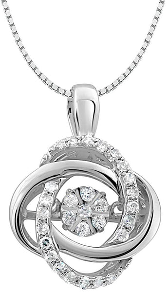 Diamond Pendant Necklace 1/5 cttw in Sterling Silver Dancing Diamond Love Knot 18 Inch Chain
