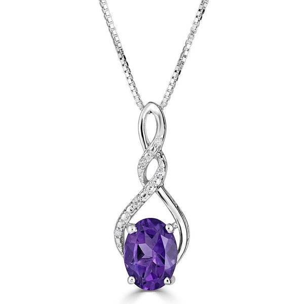 Amethyst Necklace in Sterling Silver with Diamond Accents