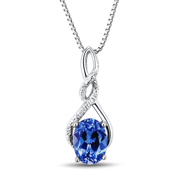 Lab-Created Sapphire Necklace With Diamonds Sterling Silver