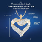 Diamond Heart Pendant Necklace 1/2 cttw in 10k Yellow Gold - 18 Inch Rope Chain