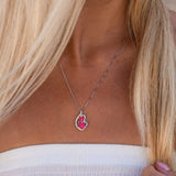 Sterling Silver Lab Created Ruby Heart Necklace with Diamond Accent - 18 Inch Box Chain