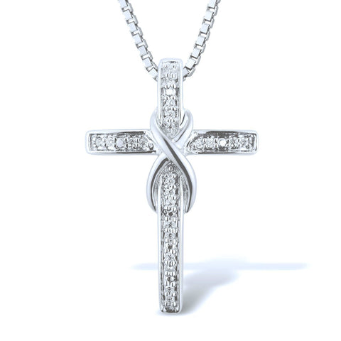Diamond Cross Necklace in Sterling Silver (.08 cttw - HI, I2-I3)