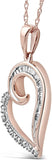 Diamond Heart Pendant Necklace in 10k Rose Gold - 1/8 CTW Round and Baguette Diamonds - 18 Inch Rope Chain