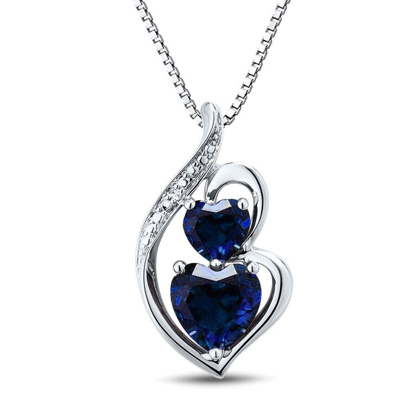 Lab-Created Sapphire Necklace With Diamonds Sterling Silver